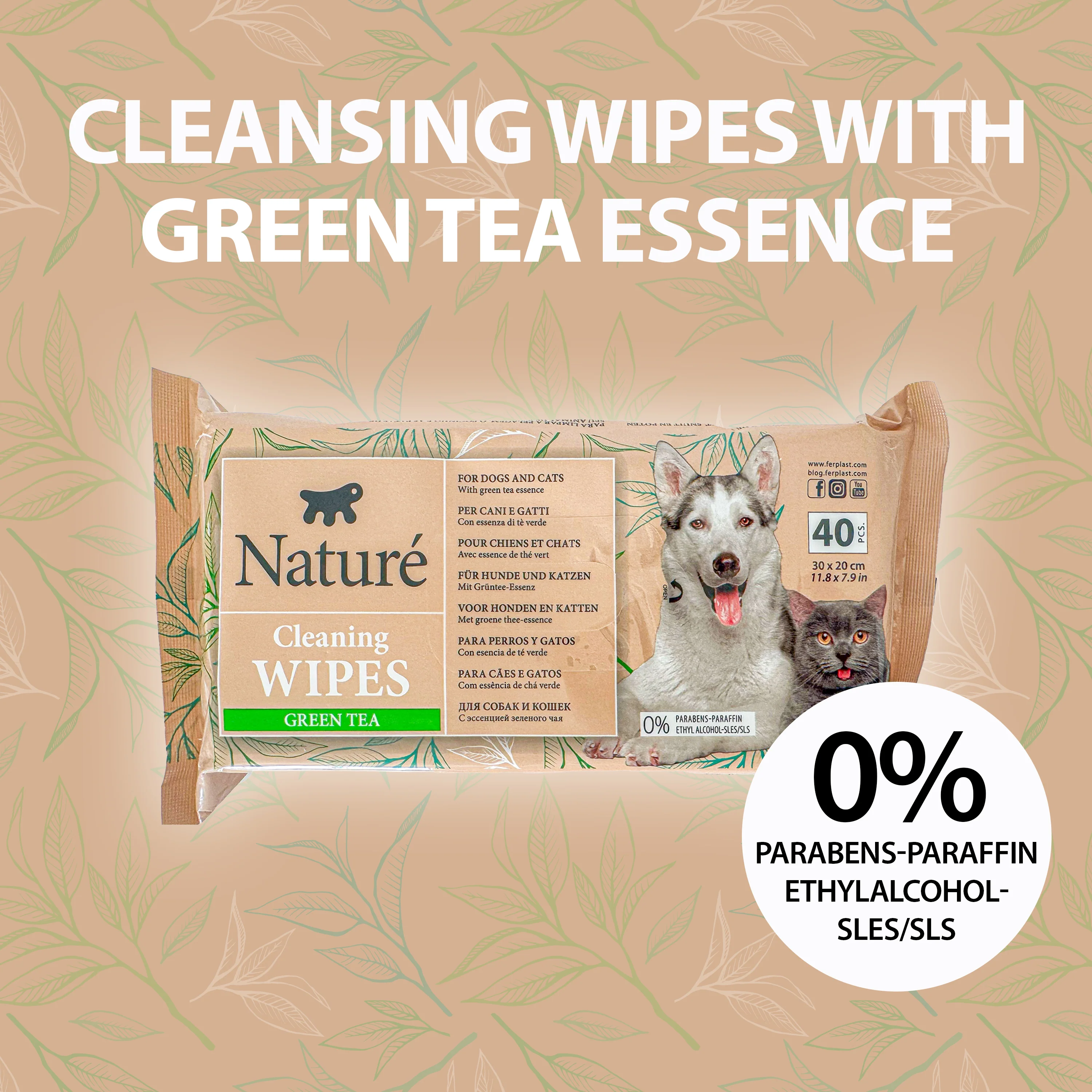 GREEN TEA DOG AND CAT WIPES NATURÉ (X40) - Image 3