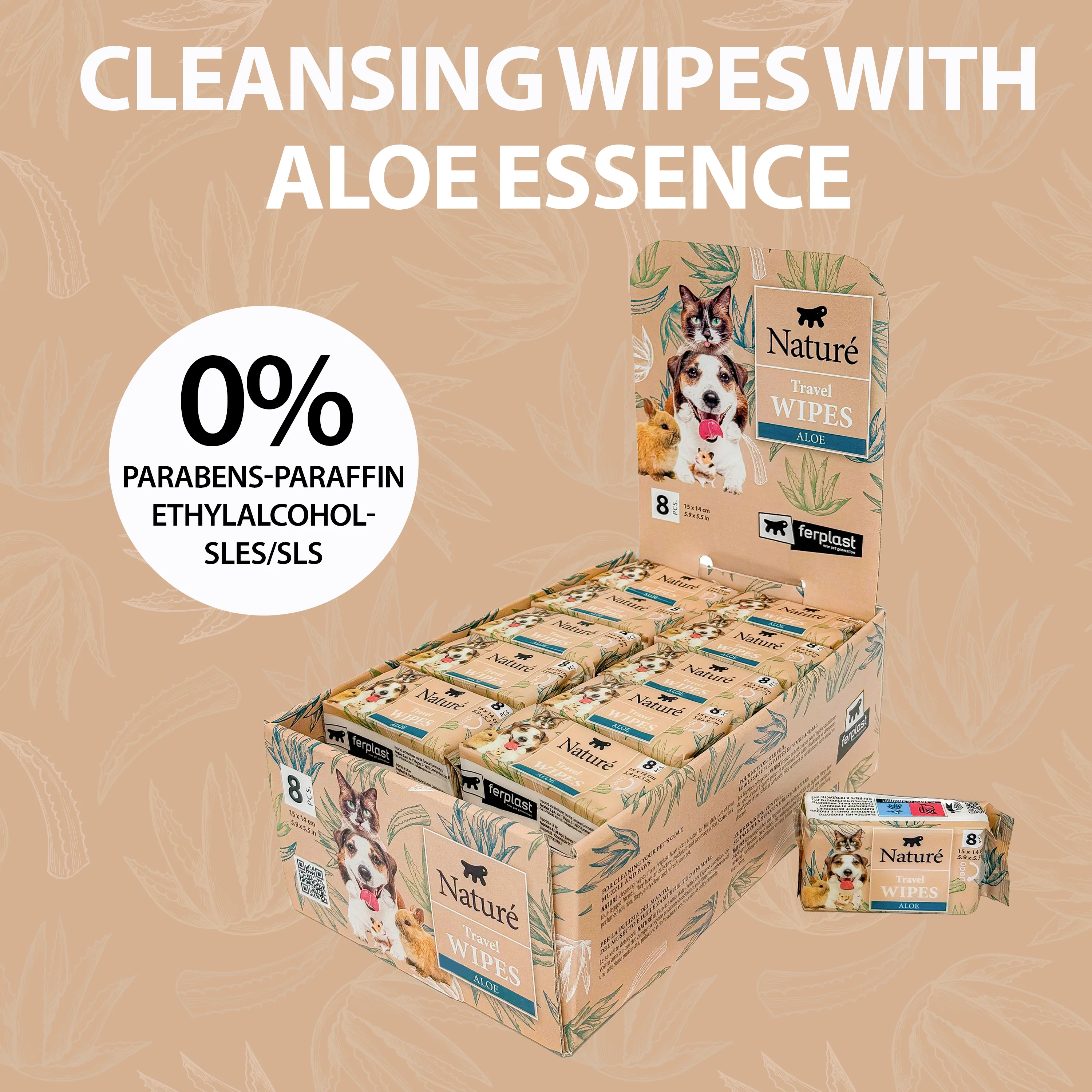 TRAVEL POCKET WIPES FOR DOGS AND CATS NATURÈ (x8) - Image 3